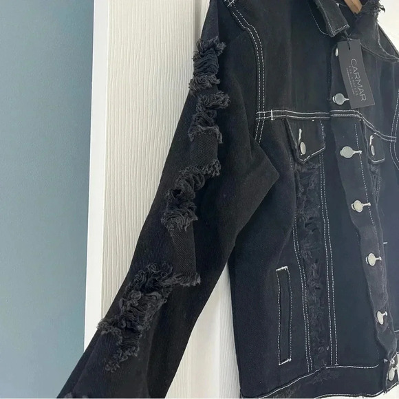 Carmar Jean Jacket Black Thrashed Grunge Distressed Frayed Size Small NWT - Picture 4 of 7